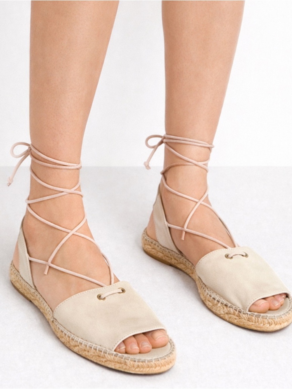 Anthropologie x Kanna Suede Lace Up Espadrilles Shoes in Beige